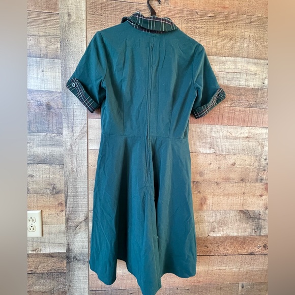 Hell Bunny Green Fit & Flare Dress Plaid Trim Pockets UK 10 / S - Picture 13 of 13
